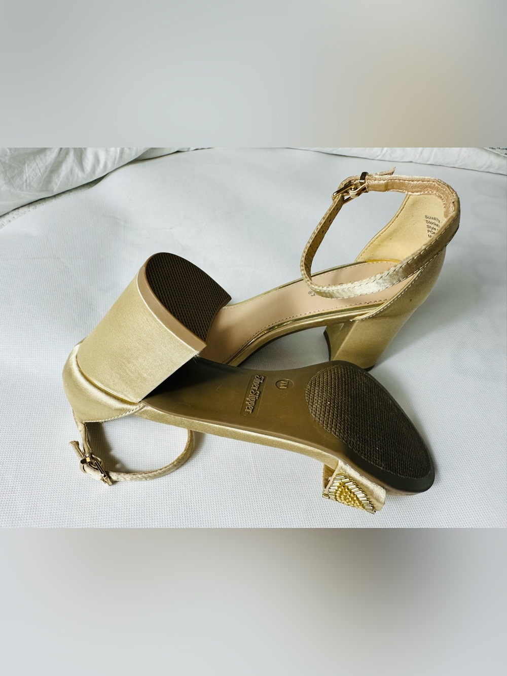 Metallic Gold Ankle-Strap Heeled Sandals - Picture 7 of 13